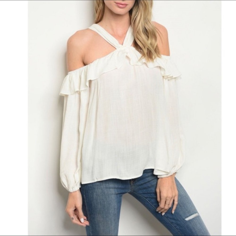 Halter Neck Ruffle Detail Blouse